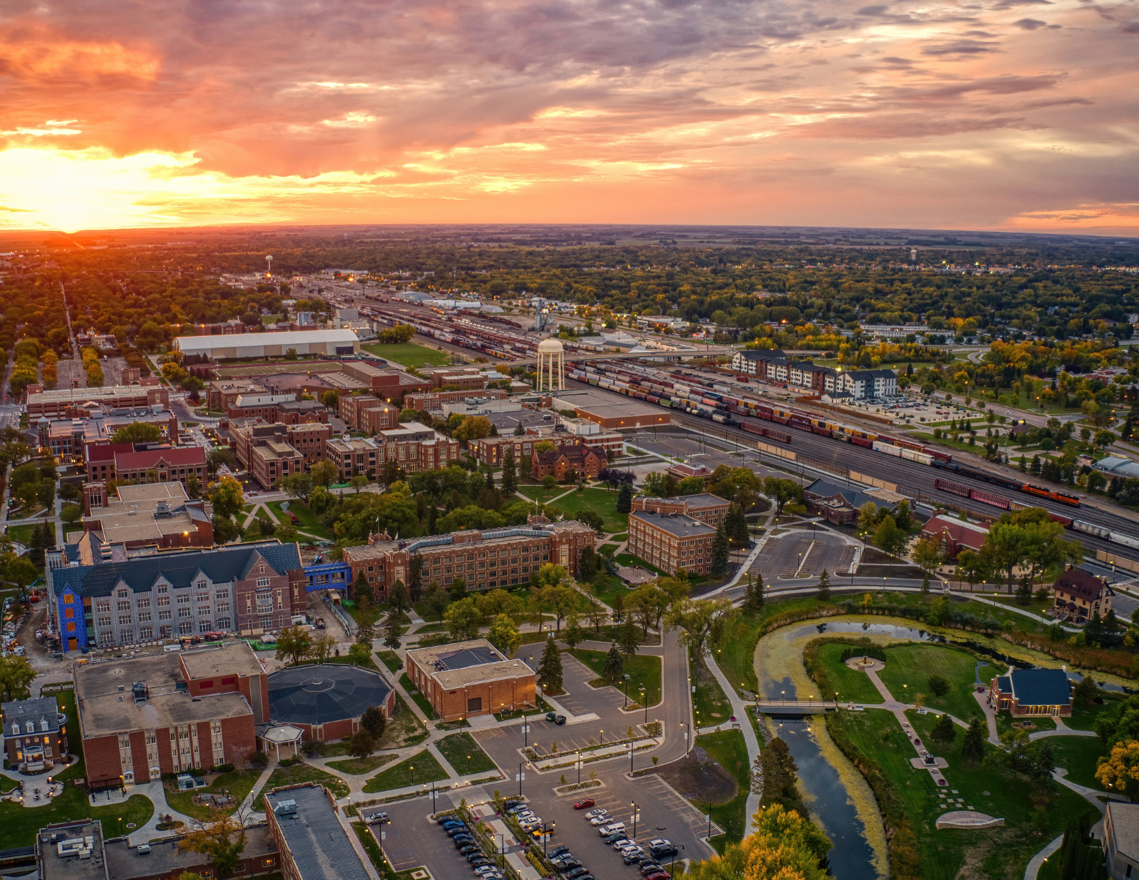 A picturesque sunset view of Grand Forks, North Dakota.